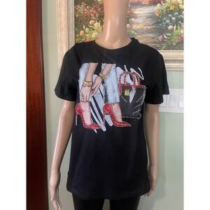 Lalea Glamour Women's  Black Rhinestones Fashion  T-Shirt New